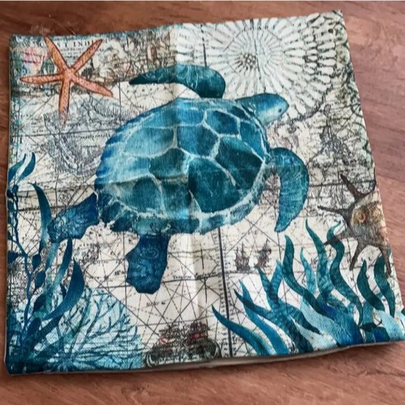 Decorative Throw Pillow Cover Case Turtle Beach Decor Nautical Coastal Cottage - Picture 4 of 11